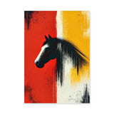 Abstract Horse Modern Wall Art – Black Horse on Red and Yellow Fields