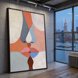 Abstract Kiss Modern Wall Art – Pastel Kissing Faces Portrait