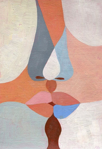 Abstract Kiss Modern Wall Art – Pastel Kissing Faces Portrait