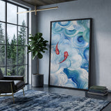Abstract Koi Fish Modern Wall Art – Blue Teal Swirling Water Print