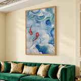 Abstract Koi Fish Modern Wall Art – Blue Teal Swirling Water Print