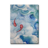 Abstract Koi Fish Modern Wall Art – Blue Teal Swirling Water Print