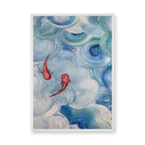 Abstract Koi Fish Modern Wall Art – Blue Teal Swirling Water Print