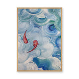 Abstract Koi Fish Modern Wall Art – Blue Teal Swirling Water Print