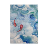 Abstract Koi Fish Modern Wall Art – Blue Teal Swirling Water Print