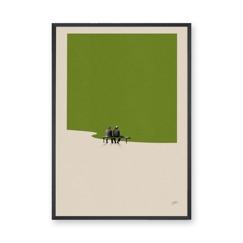 Abstract Landscape Minimalist Wall Art – Green Bench Scene