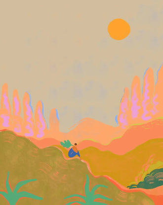Abstract Landscape Modern Boho Wall Art – Colorful Sunset Desert Print