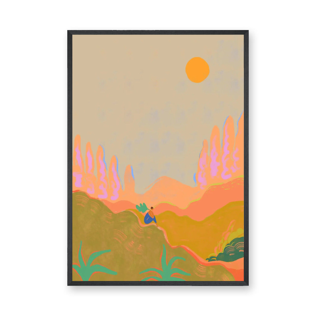 Abstract Landscape Modern Boho Wall Art – Colorful Sunset Desert Print