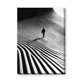 Abstract Landscape Modern Wall Art – Lone Figure in Striped Black and White