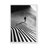 Abstract Landscape Modern Wall Art – Lone Figure in Striped Black and White