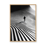 Abstract Landscape Modern Wall Art – Lone Figure in Striped Black and White