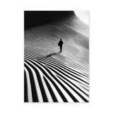 Abstract Landscape Modern Wall Art – Lone Figure in Striped Black and White