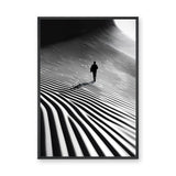 Abstract Landscape Modern Wall Art – Lone Figure in Striped Black and White
