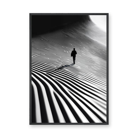 Abstract Landscape Modern Wall Art – Lone Figure in Striped Black and White