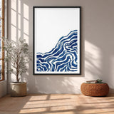 Abstract Minimalist Line Art Wall Art – Blue Contour Lines on White