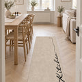 Abstract Modern Kitchen Rug – Beige in a dining room