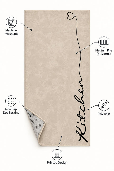 Abstract Modern Kitchen Rug – Beige – features