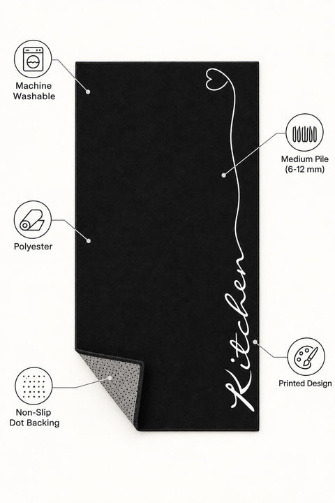 Abstract Modern Kitchen Rug – Black – features