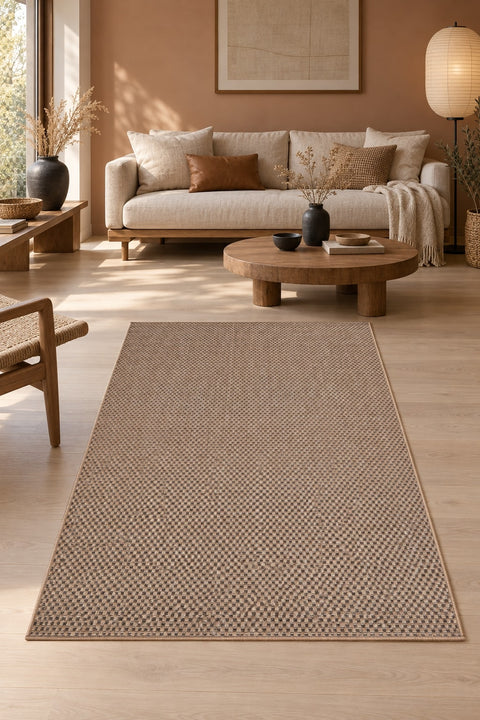 Abstract Natural Jute Area Rug in a living room
