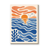 Abstract Ocean Sunset Modern Wall Art – Blue Coastal Seascape Print