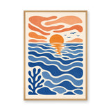 Abstract Ocean Sunset Modern Wall Art – Blue Coastal Seascape Print