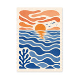 Abstract Ocean Sunset Modern Wall Art – Blue Coastal Seascape Print