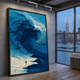 Abstract Ocean Wave Modern Coastal Wall Art – Tiny Figure on Shore