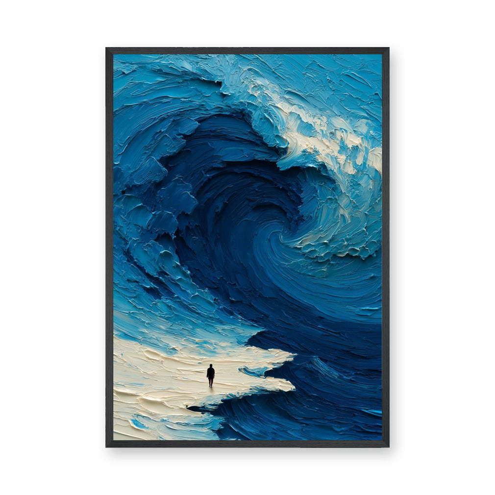 Abstract Ocean Wave Modern Coastal Wall Art – Tiny Figure on Shore