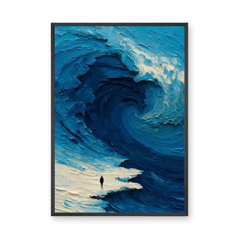 Abstract Ocean Wave Modern Coastal Wall Art – Tiny Figure on Shore