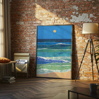 Expressive Ocean Waves and Sun Décor Poster, Contemporary Coastal Wall Poster