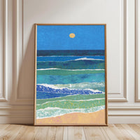 Expressive Ocean Waves and Sun Décor Poster, Contemporary Coastal Wall Poster
