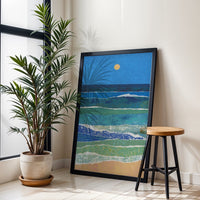 Expressive Ocean Waves and Sun Décor Poster, Contemporary Coastal Wall Poster