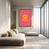Abstract Pop Art Wall Art – Pink Striped Smiley Face Print