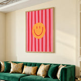 Abstract Pop Art Wall Art – Pink Striped Smiley Face Print