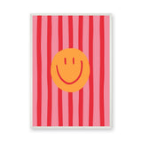 Abstract Pop Art Wall Art – Pink Striped Smiley Face Print