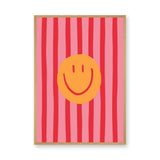 Abstract Pop Art Wall Art – Pink Striped Smiley Face Print