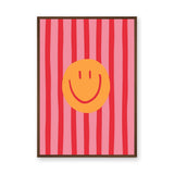 Abstract Pop Art Wall Art – Pink Striped Smiley Face Print