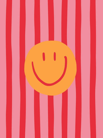 Abstract Pop Art Wall Art – Pink Striped Smiley Face Print
