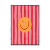 Abstract Pop Art Wall Art – Pink Striped Smiley Face Print