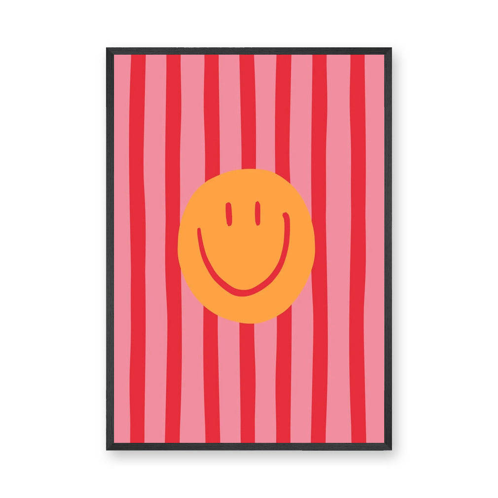 Abstract Pop Art Wall Art – Pink Striped Smiley Face Print