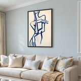 Abstract Portrait Line Art Wall Art – Dark Blue Figure on Cream