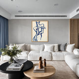 Abstract Portrait Line Art Wall Art – Dark Blue Figure on Cream