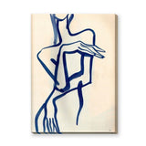 Abstract Portrait Line Art Wall Art – Dark Blue Figure on Cream
