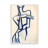 Abstract Portrait Line Art Wall Art – Dark Blue Figure on Cream