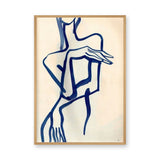 Abstract Portrait Line Art Wall Art – Dark Blue Figure on Cream