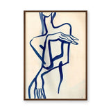 Abstract Portrait Line Art Wall Art – Dark Blue Figure on Cream