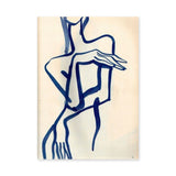 Abstract Portrait Line Art Wall Art – Dark Blue Figure on Cream