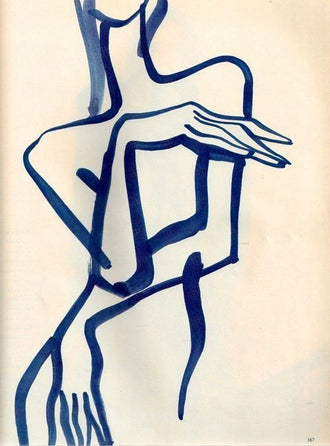 Abstract Portrait Line Art Wall Art – Dark Blue Figure on Cream