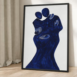 Abstract Portrait Modern Wall Art – Navy Blue Embracing Figures