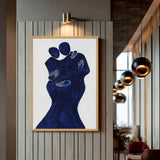 Abstract Portrait Modern Wall Art – Navy Blue Embracing Figures
